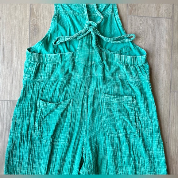 Easel Here I Am Mineral Washed Green Cotton Wide Leg Jumpsuit Boho L - Picture 10 of 16